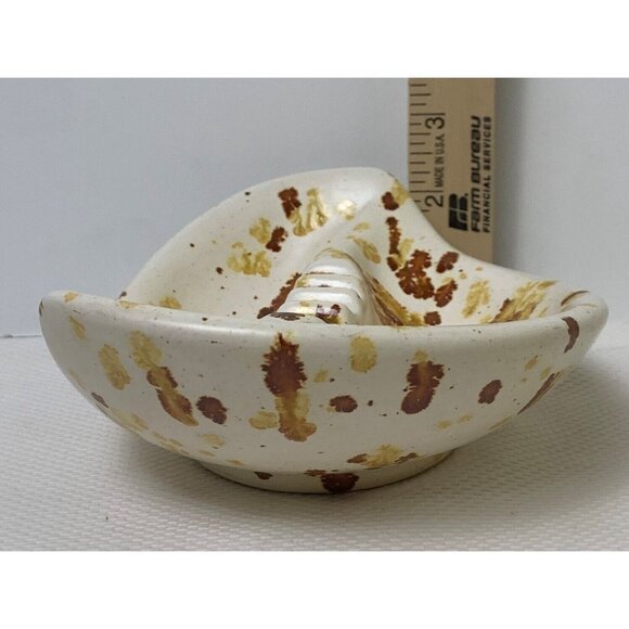 Vintage Handcrafted Ceramic Ashtray Splatter Glaze Brown Gold Earthy 4 Notches - Picture 14 of 15